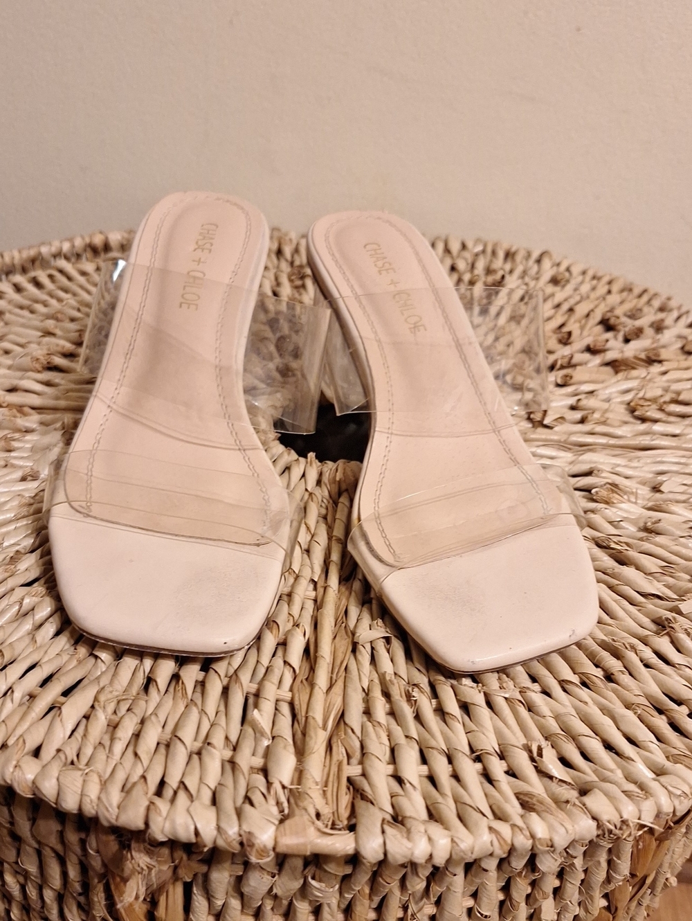 Chase + Chloe Clear Strap Slide Mules in Nude Sz 8